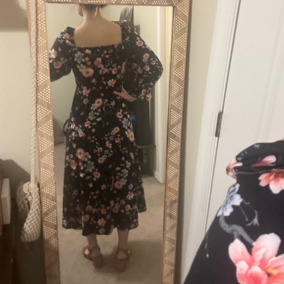 SHEIN Black Flowered Ruched Bust Midi Dress, Size L, NWOT - Picture 4 of 6